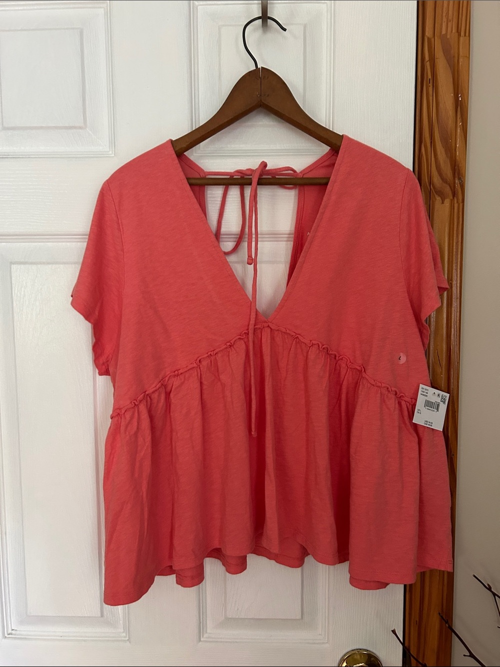 American Eagle Outfitters Coral Tie-Back Peplum Tunic